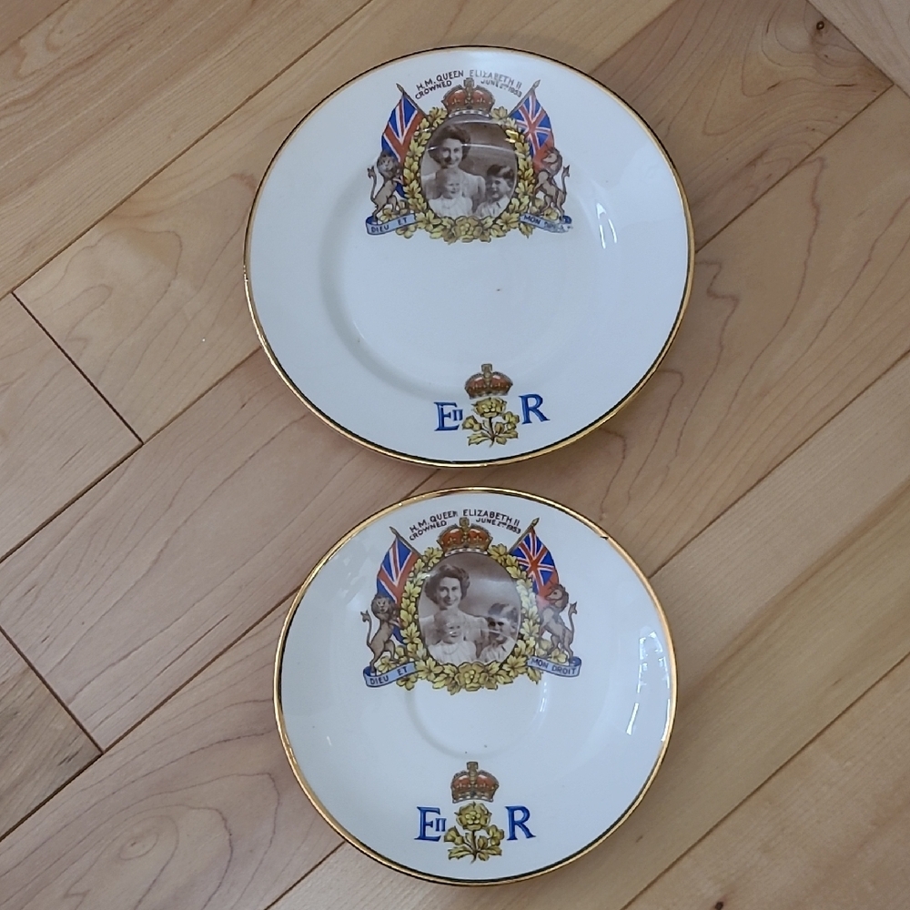 Vintage Queen Elizabeth II Coronation Commemorative Plate & Saucer (Cup Broke)
